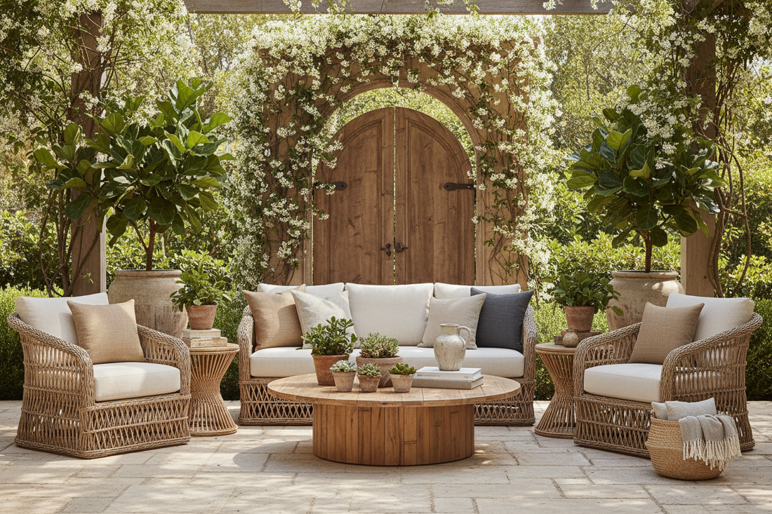 Ratano lauko baldai sode ir terasoje – kaip juos derinti tarpusavyje