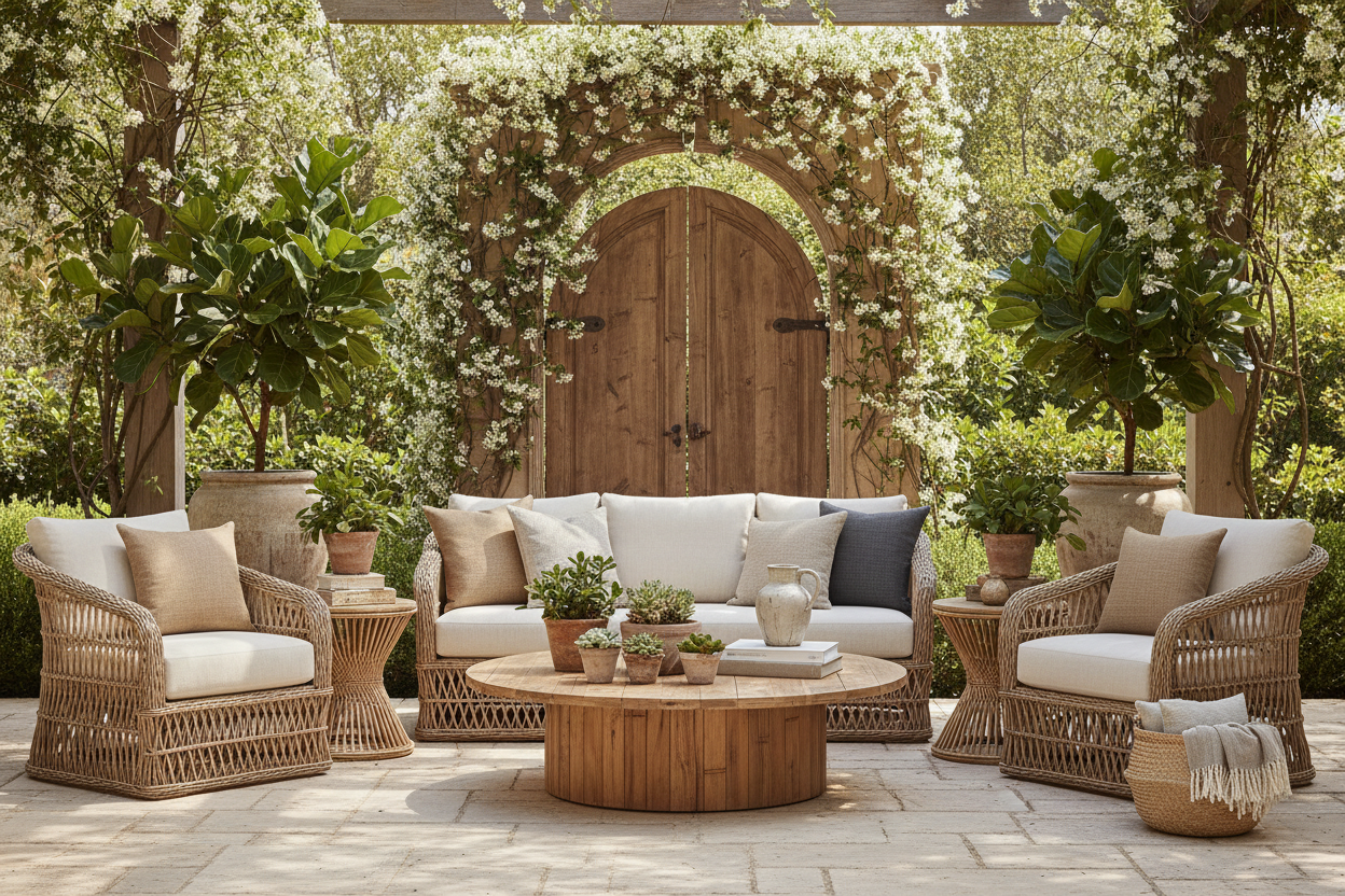 Ratano lauko baldai sode ir terasoje – kaip juos derinti tarpusavyje