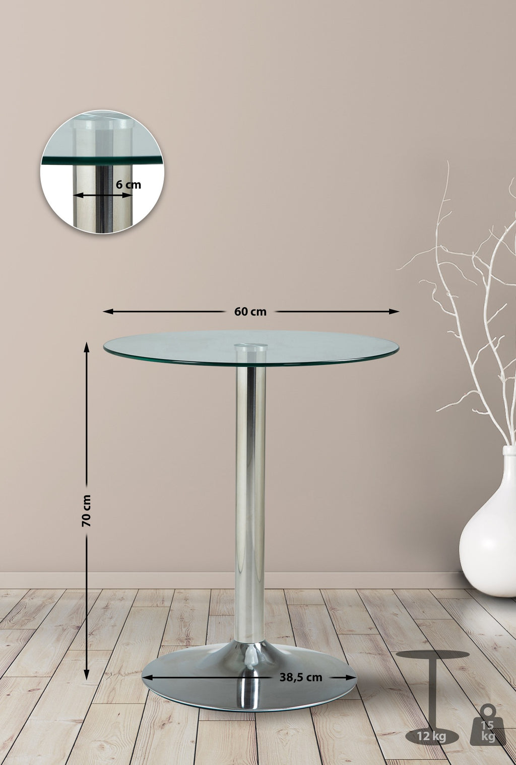 Stiklinis stalas 70 cm