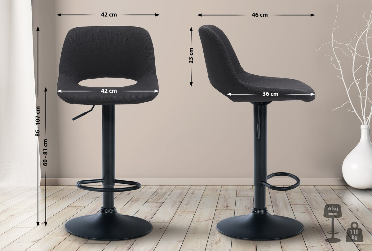 2 vnt. baro kėdžių komplektas Camden audinys juodas
