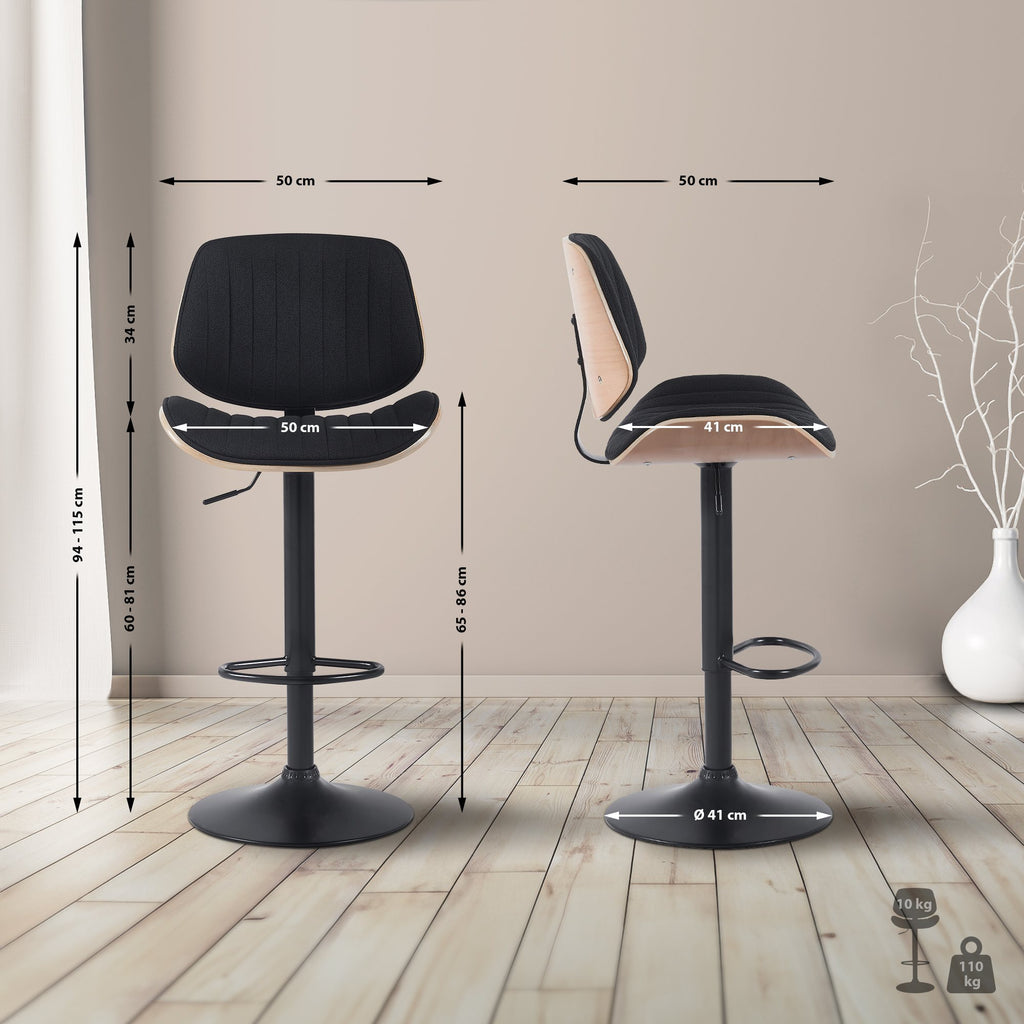 2 baro kėdžių komplektas Clawson audinys juodas