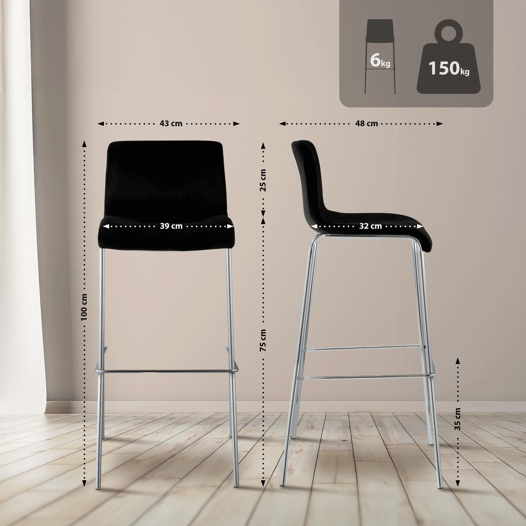 Baro kėdė Hoover aksominė 4 kojų chromuota