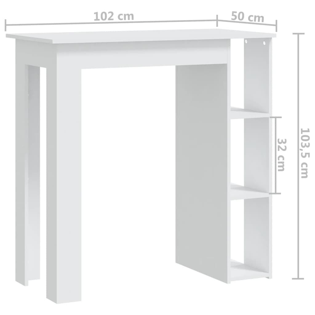 Baro stalas su lentynomis, 102 × 50 × 103,5 cm, baltas, MDP