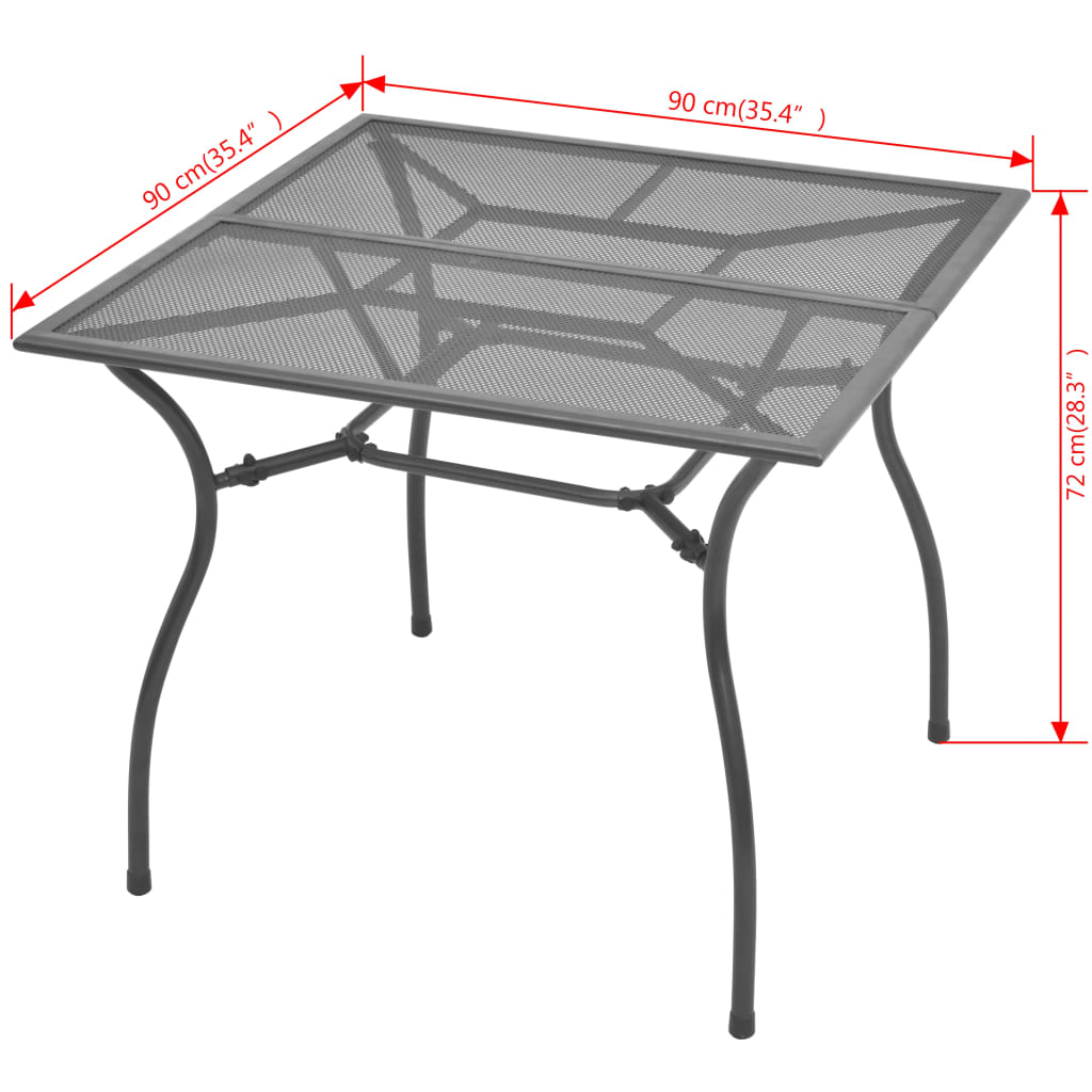 Sodo stalas, 90x90x72cm, plienas, tinklelis