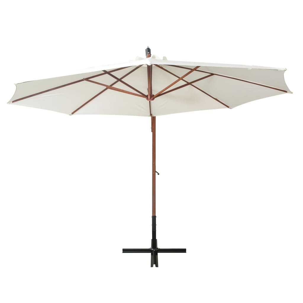 Pakabinamas skėtis nuo saulės, baltas, 350cm, medinis kotas