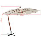Pakabinamas skėtis nuo saulės, baltas, 350cm, medinis kotas