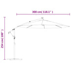 Pakabinamas skėtis su LED, žalias, 300cm, metalinis kotas