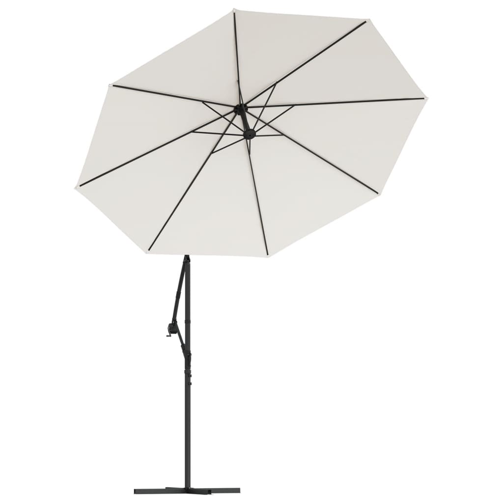 Pakabinamas skėtis su LED, smėlio, 300cm, metalinis kotas
