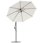Pakabinamas skėtis su LED, smėlio, 300cm, metalinis kotas