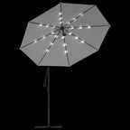 Pakabinamas skėtis su LED, smėlio, 300cm, metalinis kotas