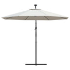 Pakabinamas skėtis su LED, smėlio, 300cm, metalinis kotas