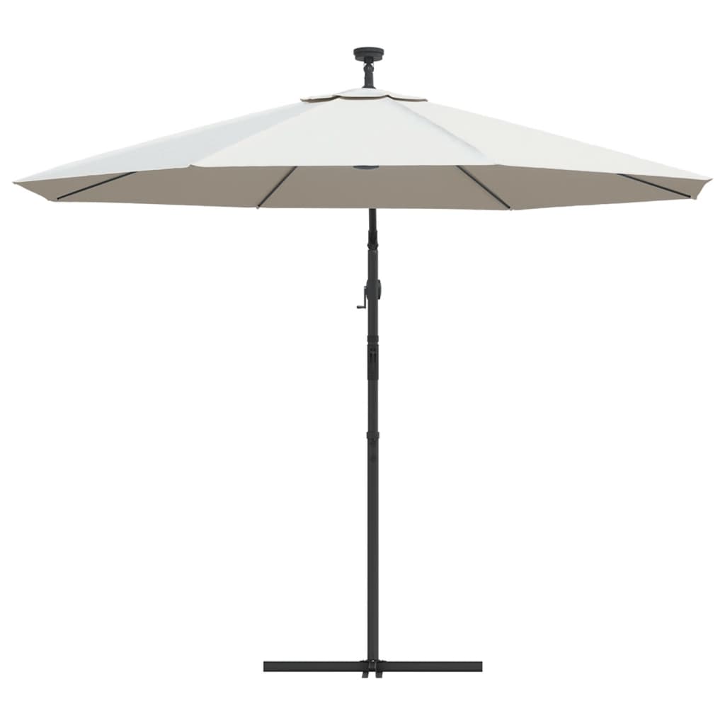 Pakabinamas skėtis su LED, smėlio, 300cm, metalinis kotas