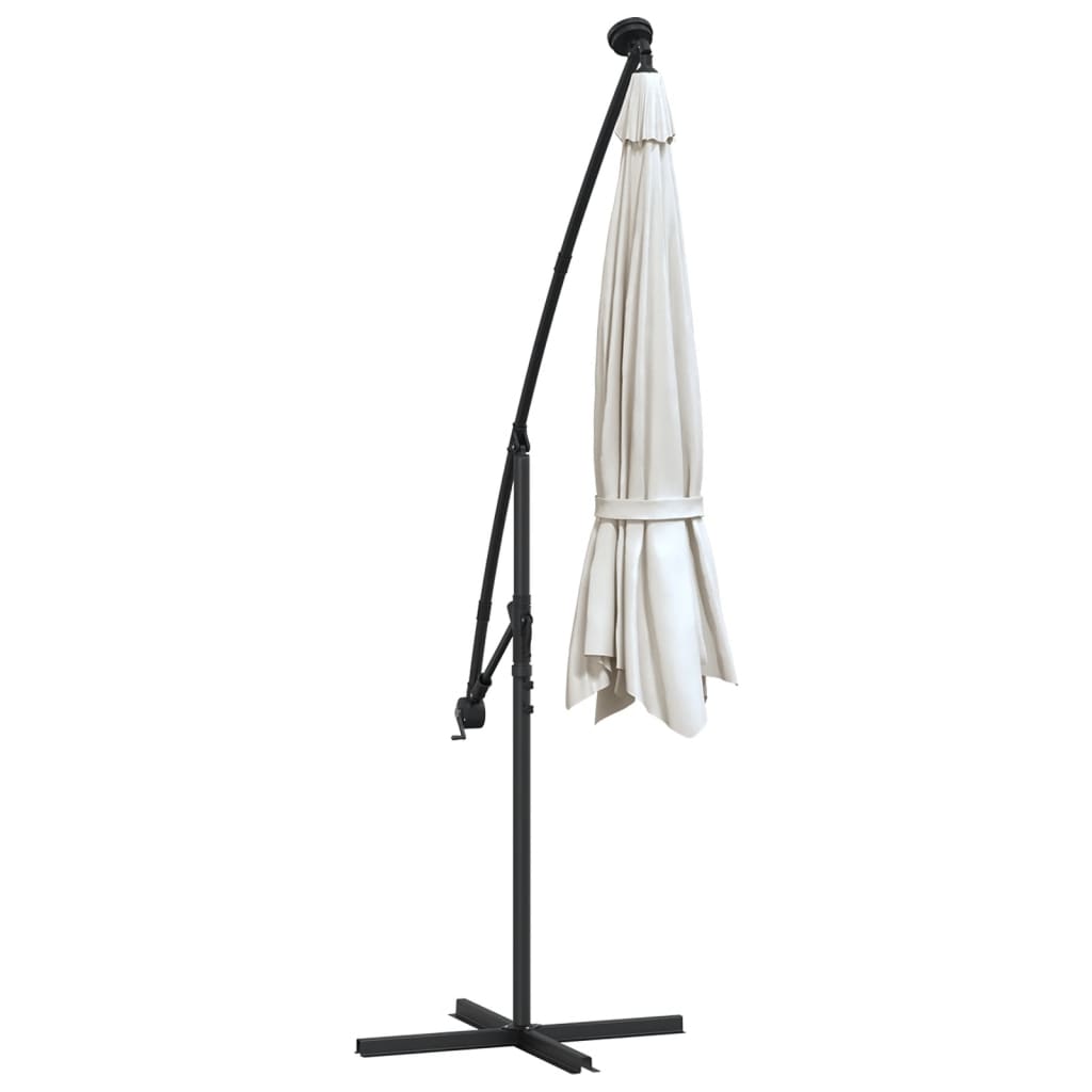 Pakabinamas skėtis su LED, smėlio, 300cm, metalinis kotas
