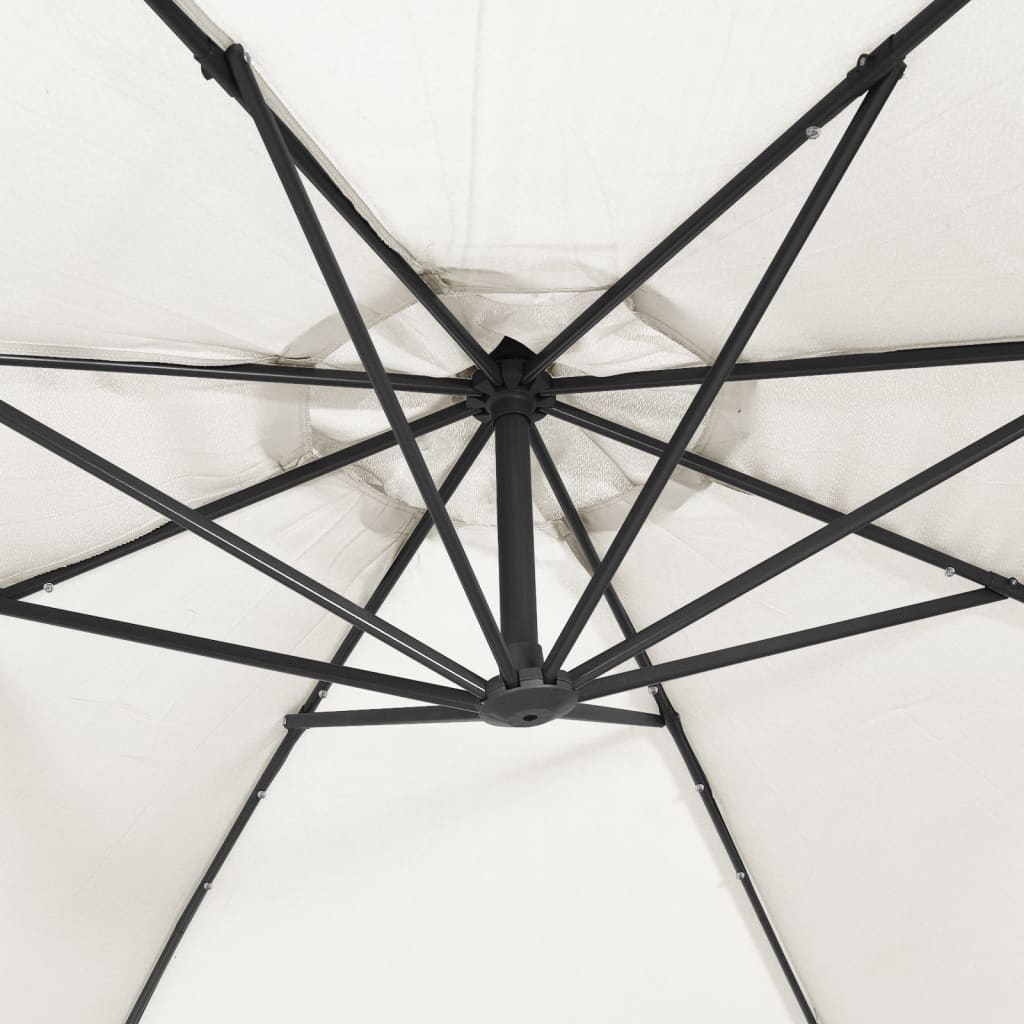 Pakabinamas skėtis su LED, smėlio, 300cm, metalinis kotas