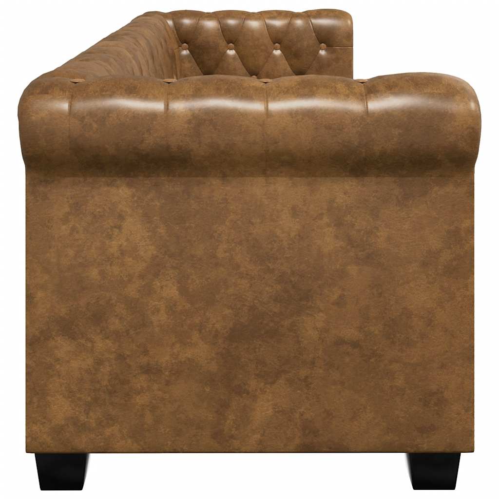 Chesterfield trivietė sofa, dirbtinė oda, ruda