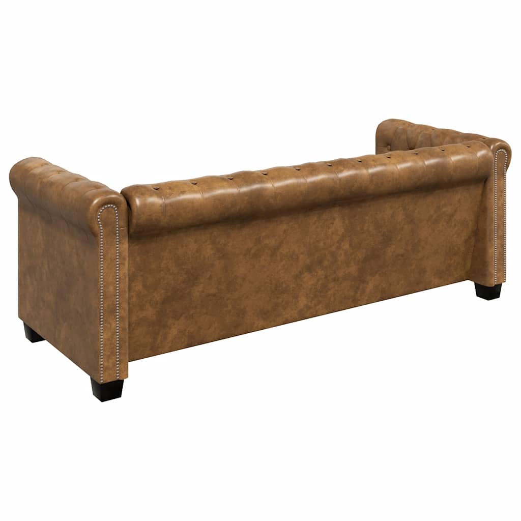 Chesterfield trivietė sofa, dirbtinė oda, ruda