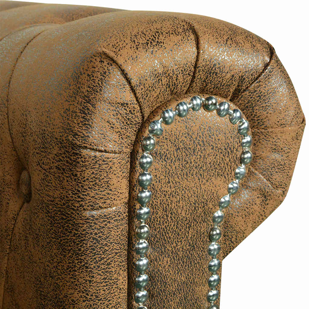 Chesterfield trivietė sofa, dirbtinė oda, ruda