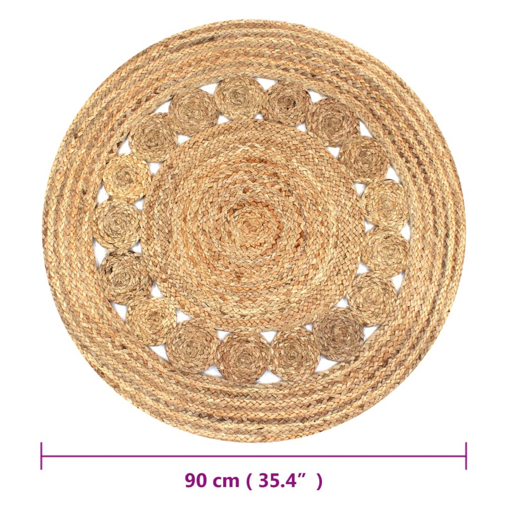 Kilimas, pintas dizainas, džiutas, 90 cm, apvalus