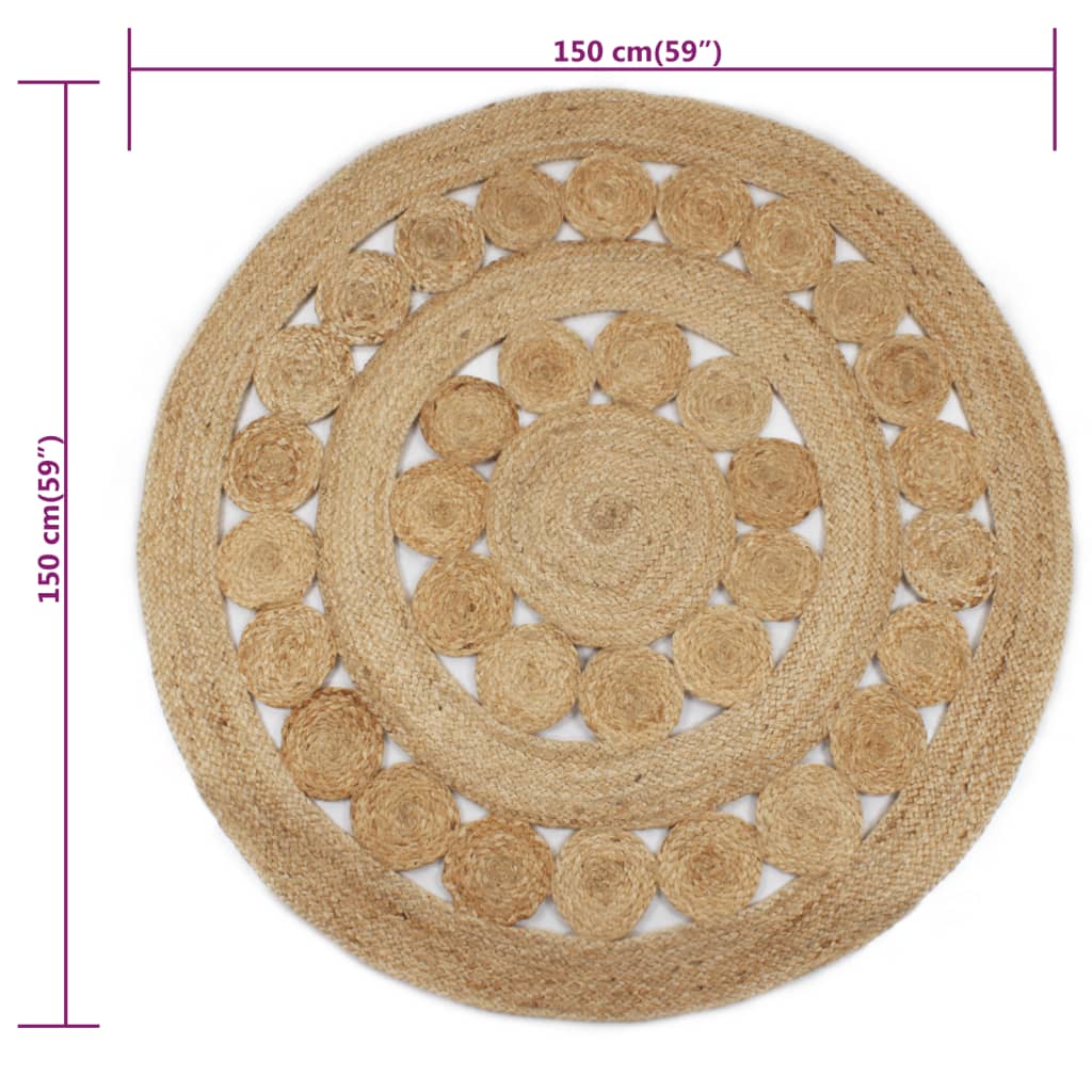 Kilimas, pintas dizainas, džiutas, 150cm, apvalus