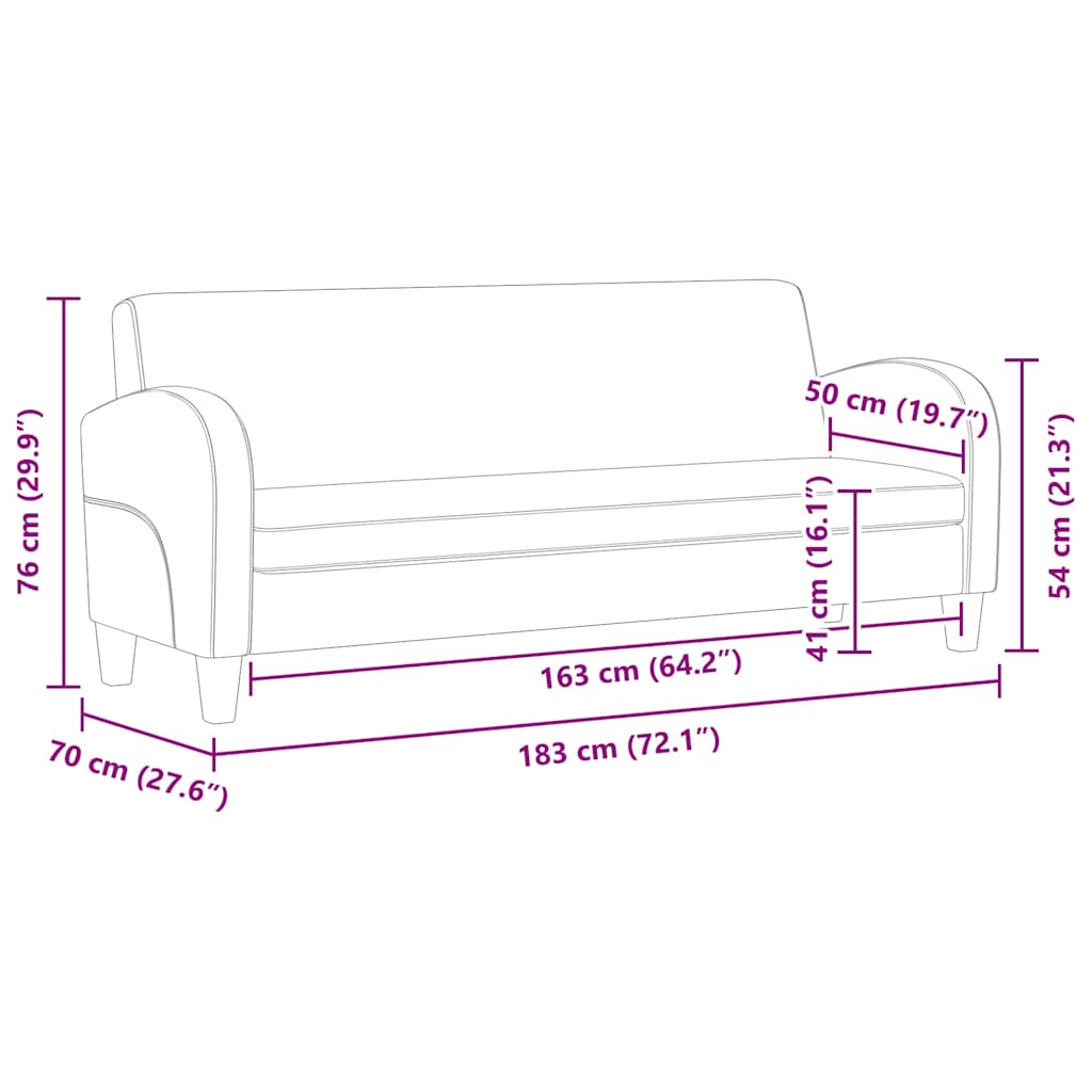 Trivietė sofa, dirbtinė zomšos oda, ruda