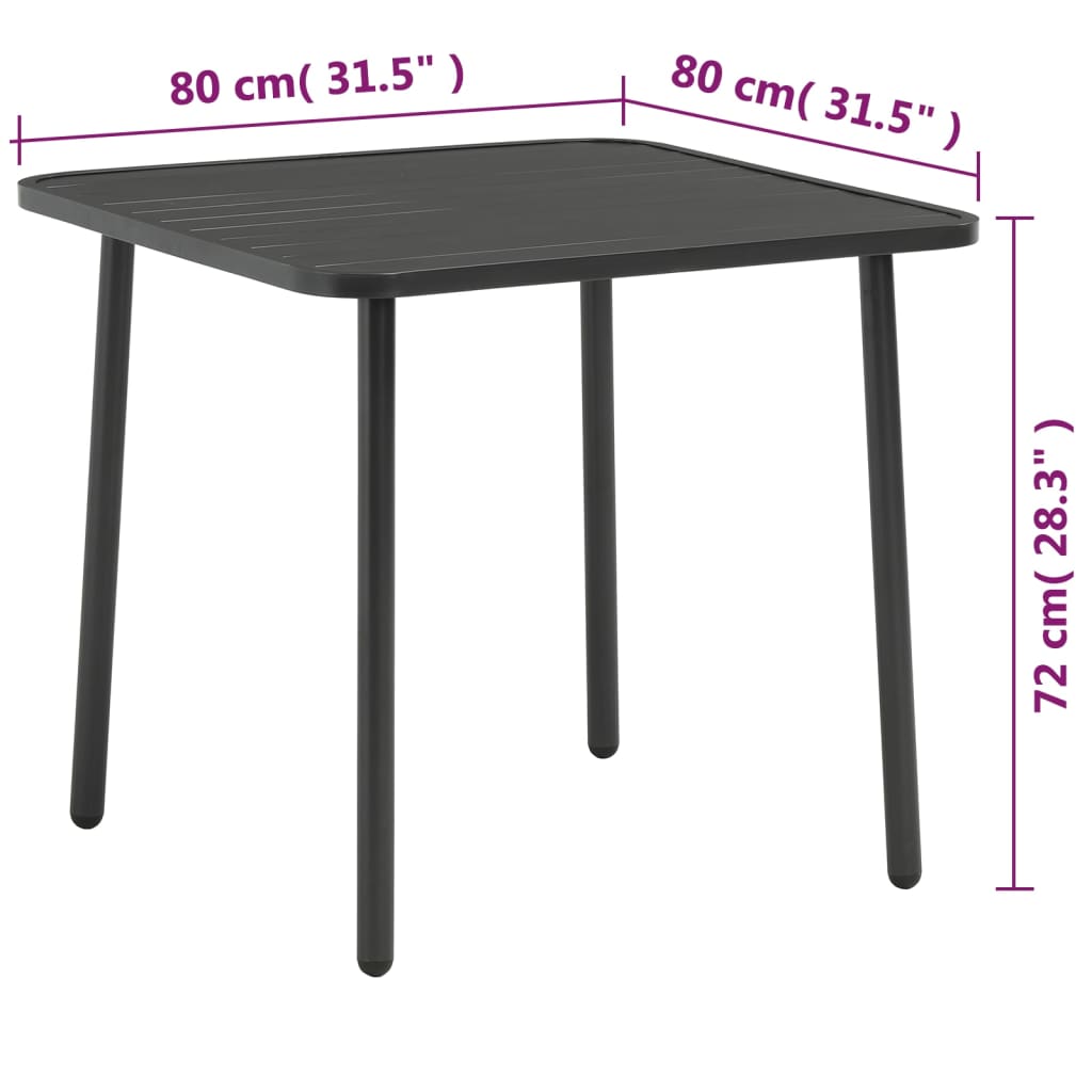 Sodo stalas, tamsiai pilkas, 80x80x72cm, plienas