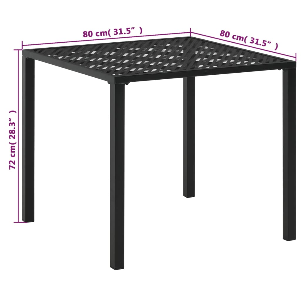 Sodo stalas, juodas, 80x80x72cm, plienas