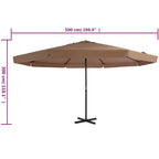 Lauko skėtis nuo saulės su aliuminio stulpu, taupe, 500 cm