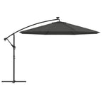 Gembinis skėtis su LED ir metaliniu stulpu, antracito, 350cm