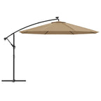 Gembinis skėtis su LED ir metaliniu stulpu, taupe, 350cm