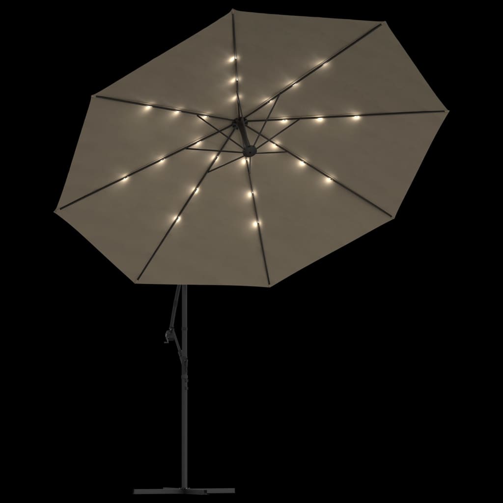 Gembinis skėtis su LED ir metaliniu stulpu, taupe, 350cm