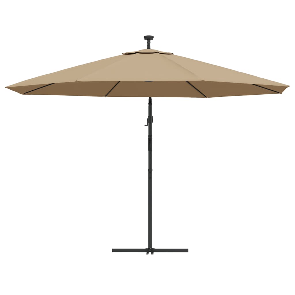 Gembinis skėtis su LED ir metaliniu stulpu, taupe, 350cm