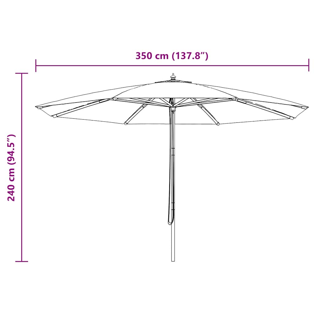 Lauko skėtis su mediniu stulpu, 350cm