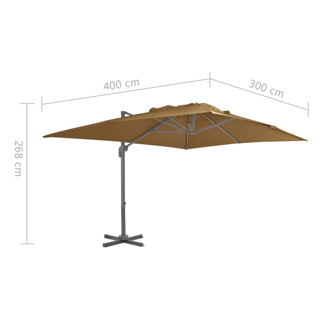 Konsolinis sodo skėtis su aliuminio kotu, 400x300 cm, pilkai rudas