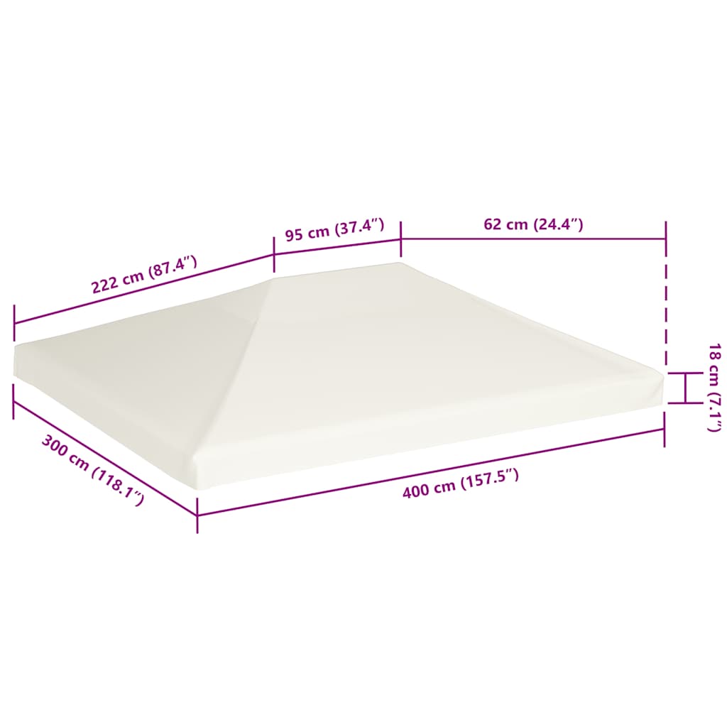 Viršutinis pavėsinės uždangalas, kreminės baltos, 4x3m