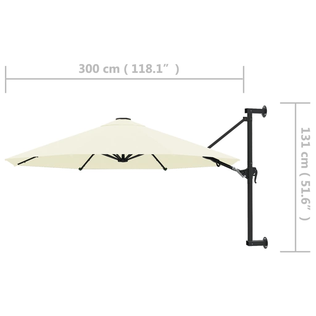 Prie sienos montuojamas skėtis su stulpu, 300cm
