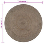 Kilimas, pilkas, 150cm, džiutas, apvalus, rankų darbo