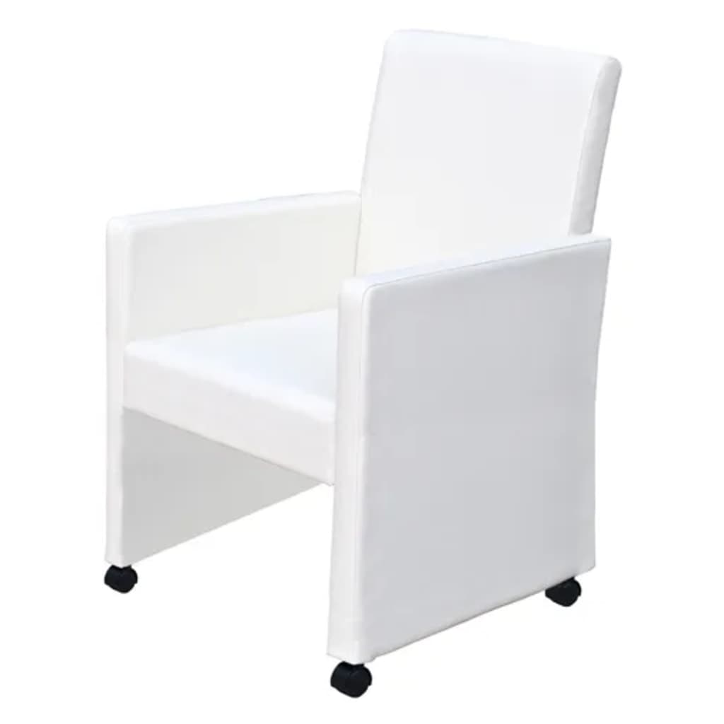Valgomojo kėdės, 2vnt., baltos spalvos, dirbtinė oda