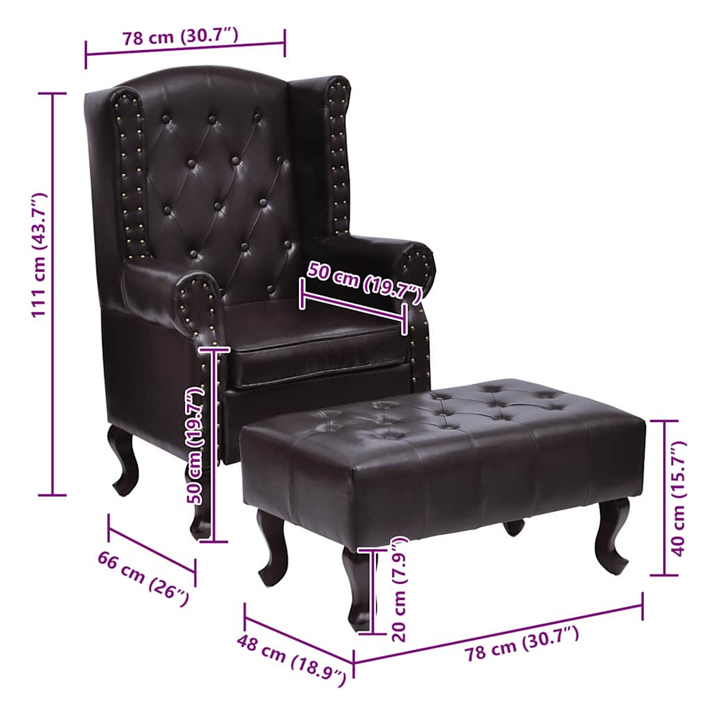 Krėslas su pakoja, tamsiai rudas, dirbtinė oda