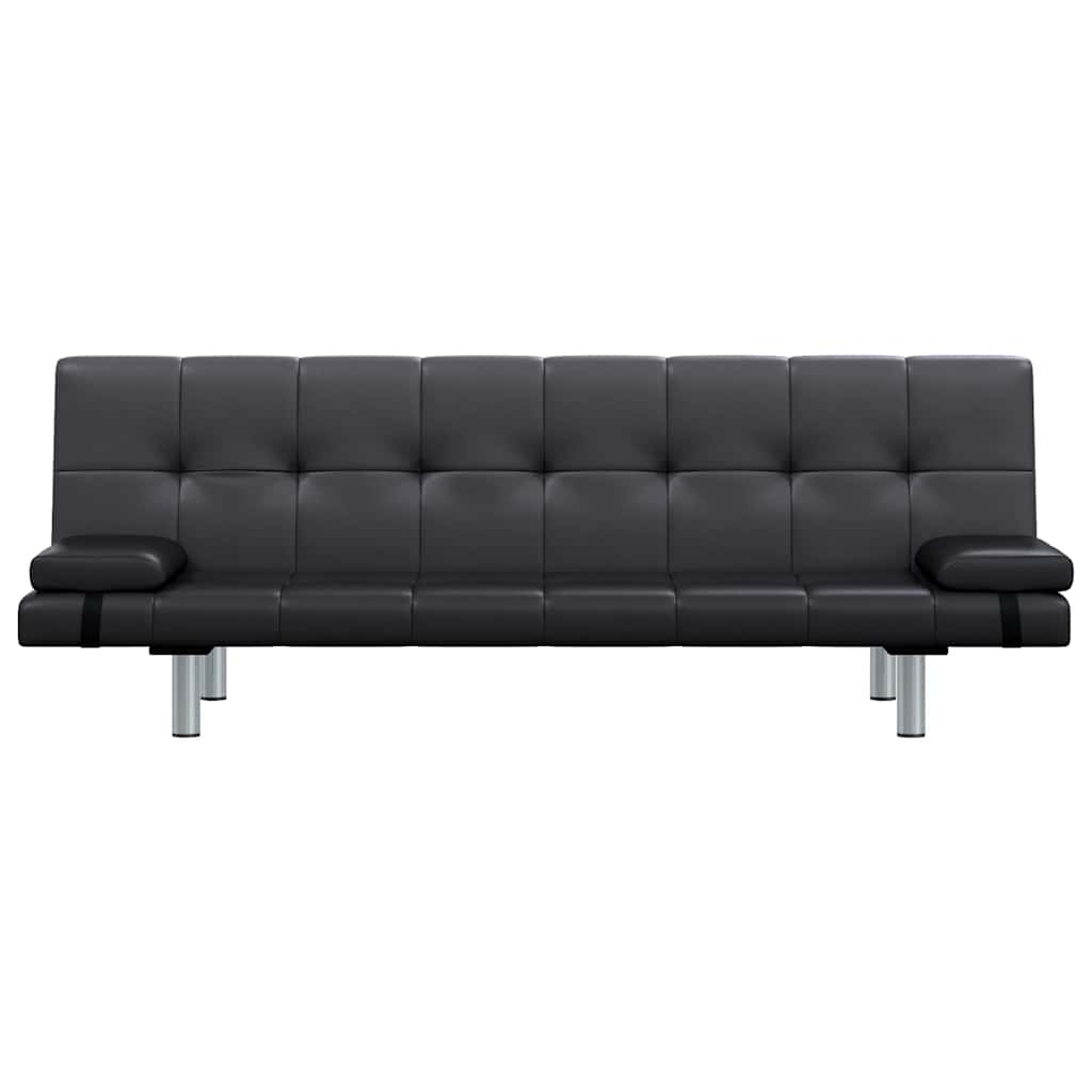 Sofa lova su dviem pagalv., dirbtinė oda, reguliuoj., juoda