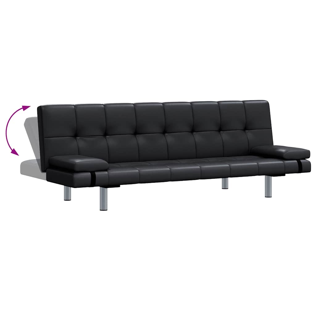 Sofa lova su dviem pagalv., dirbtinė oda, reguliuoj., juoda