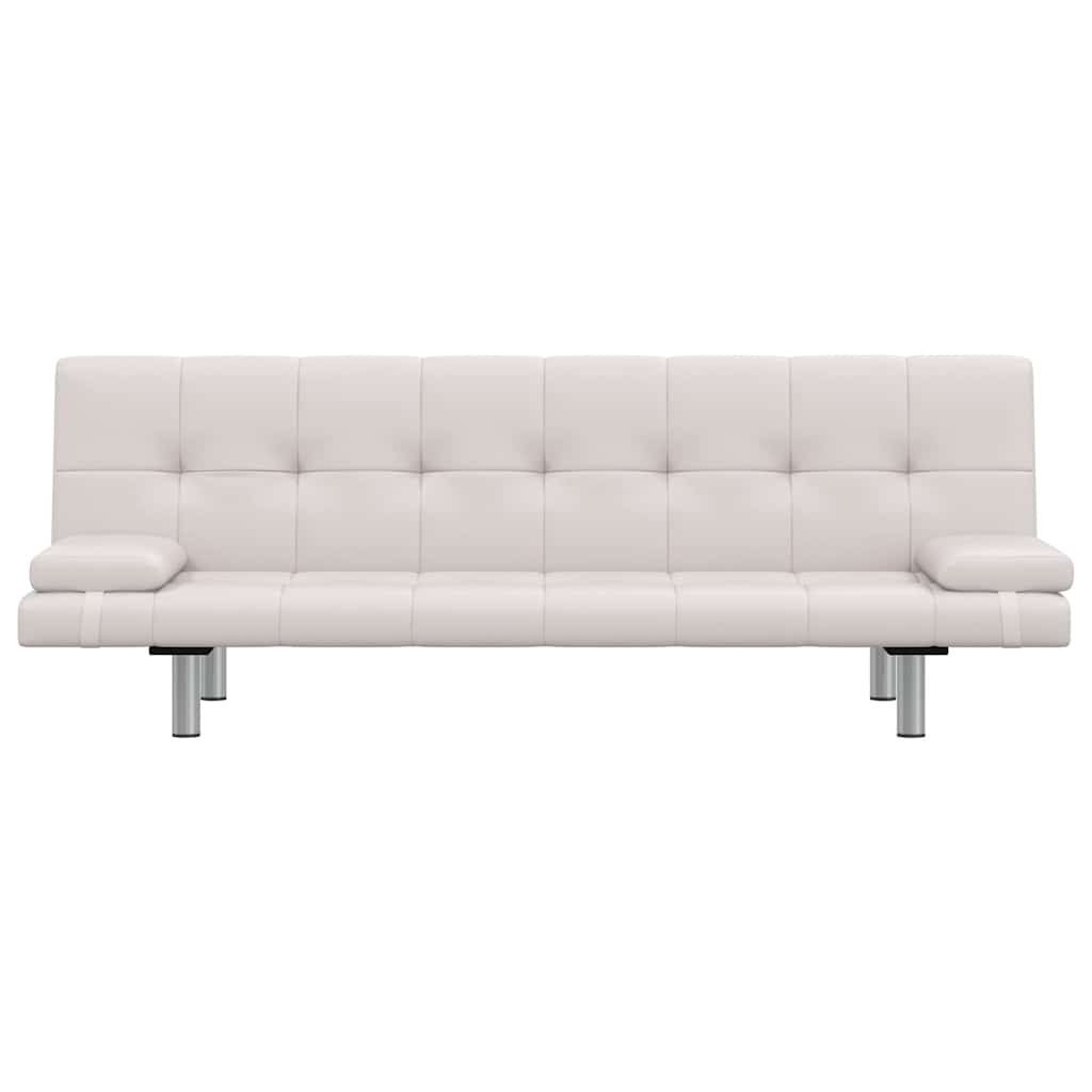 Sofa lova su 2 pagalv., dirbt. oda, reguliuojama, krem. balta