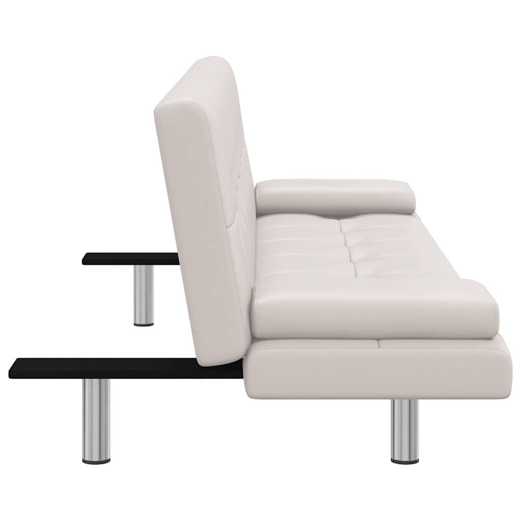 Sofa lova su 2 pagalv., dirbt. oda, reguliuojama, krem. balta