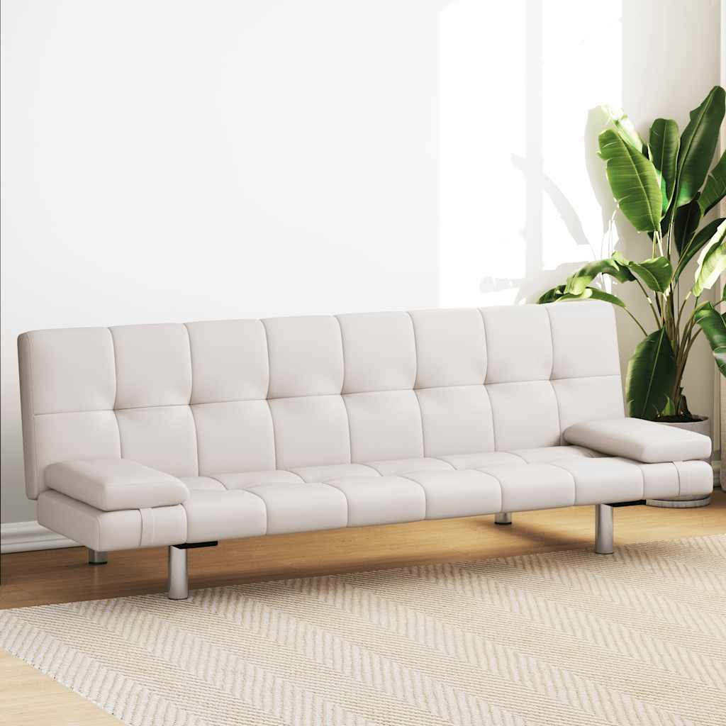 Sofa lova su 2 pagalv., dirbt. oda, reguliuojama, krem. balta