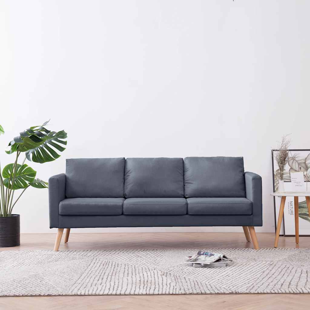 Trivietė sofa, audinys, tamsiai pilka