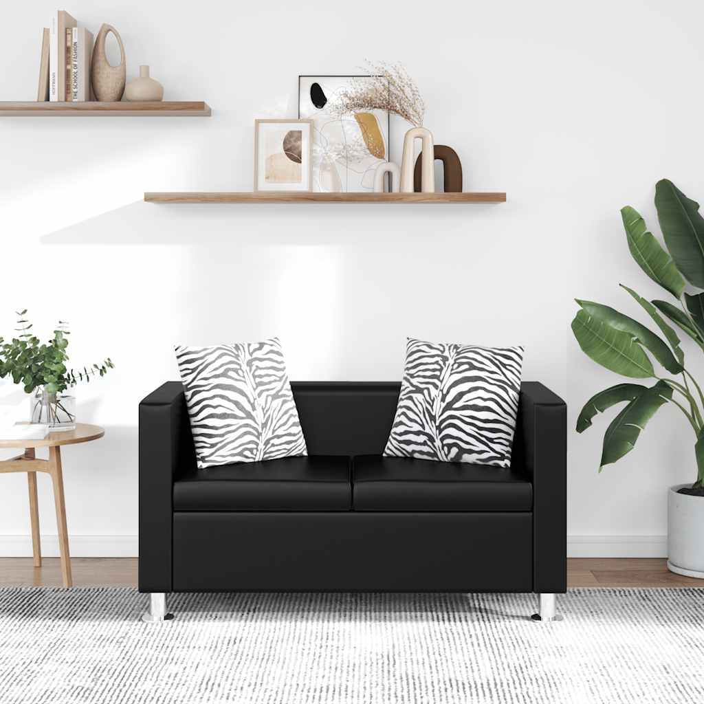 Sofa, dvivietė, dirbtinė oda, juoda