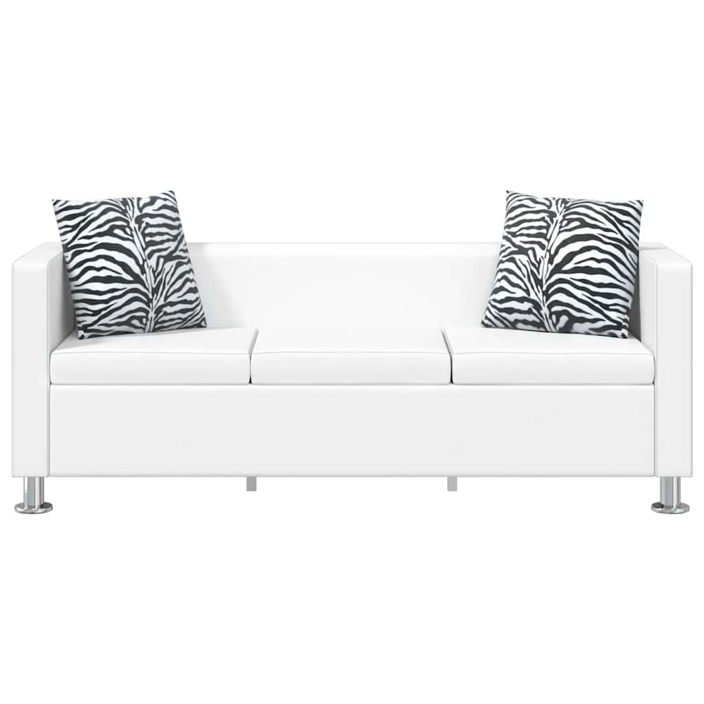 Sofa, balta, trivietė, dirbtinė oda