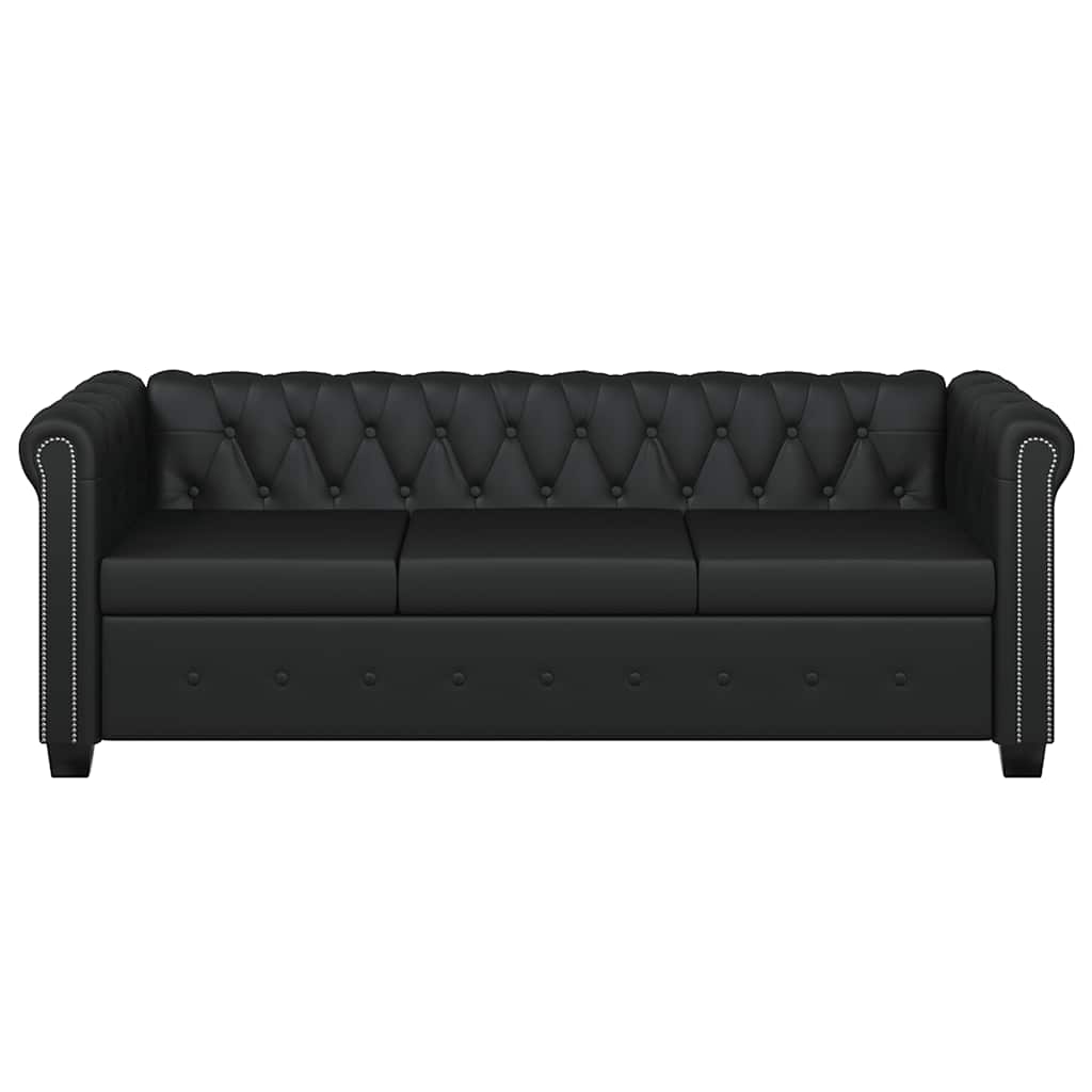 Chesterfield trivietė sofa, dirbtinė oda, juoda