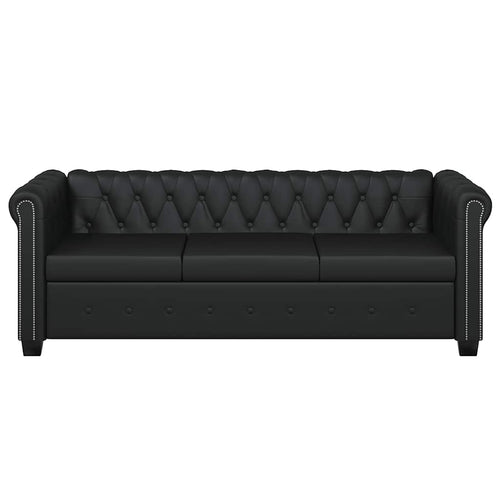 Chesterfield trivietė sofa, dirbtinė oda, juoda