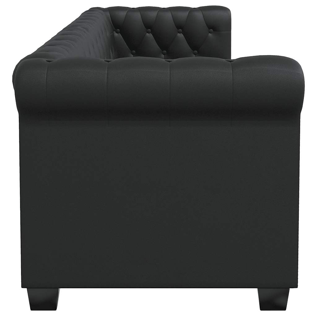 Chesterfield trivietė sofa, dirbtinė oda, juoda