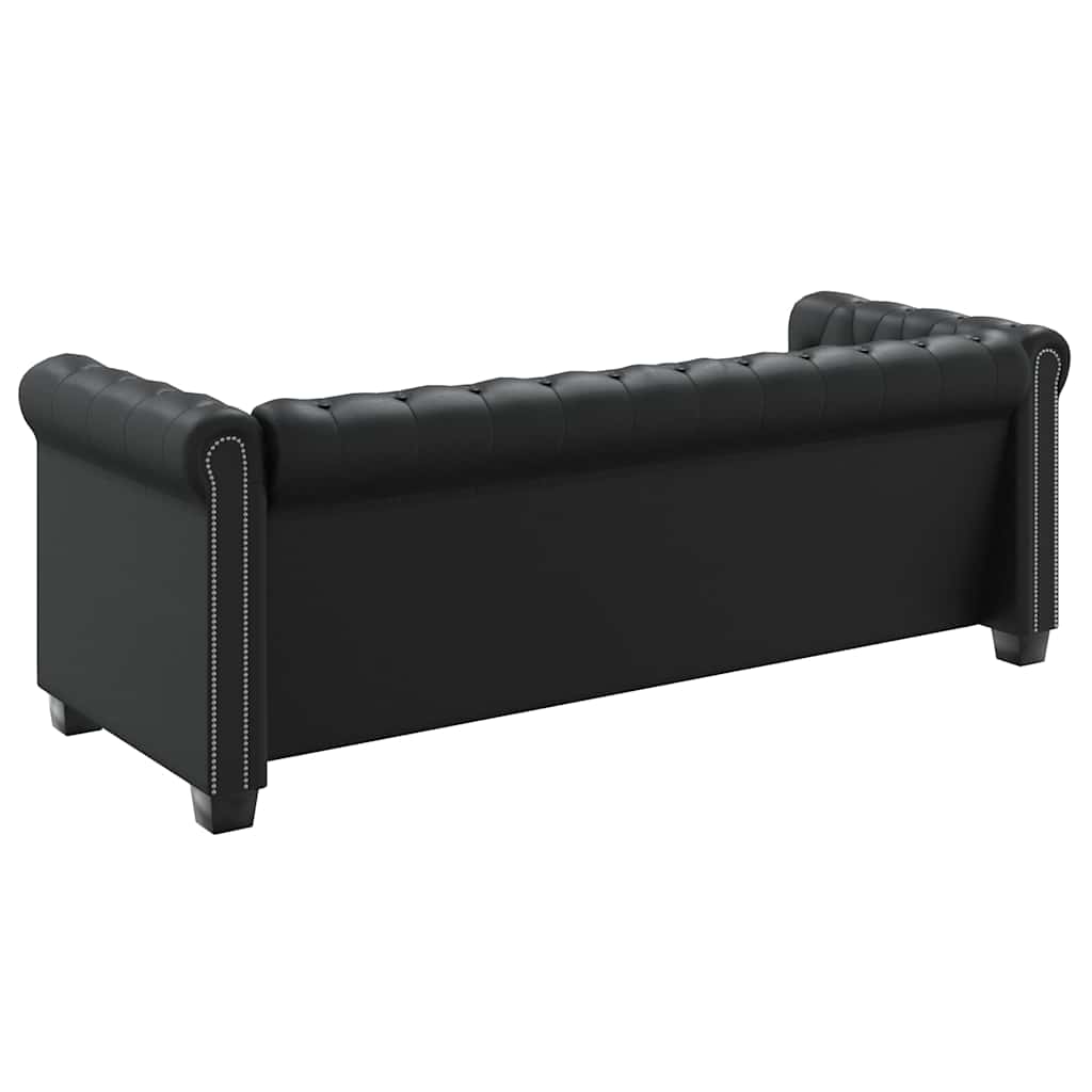 Chesterfield trivietė sofa, dirbtinė oda, juoda